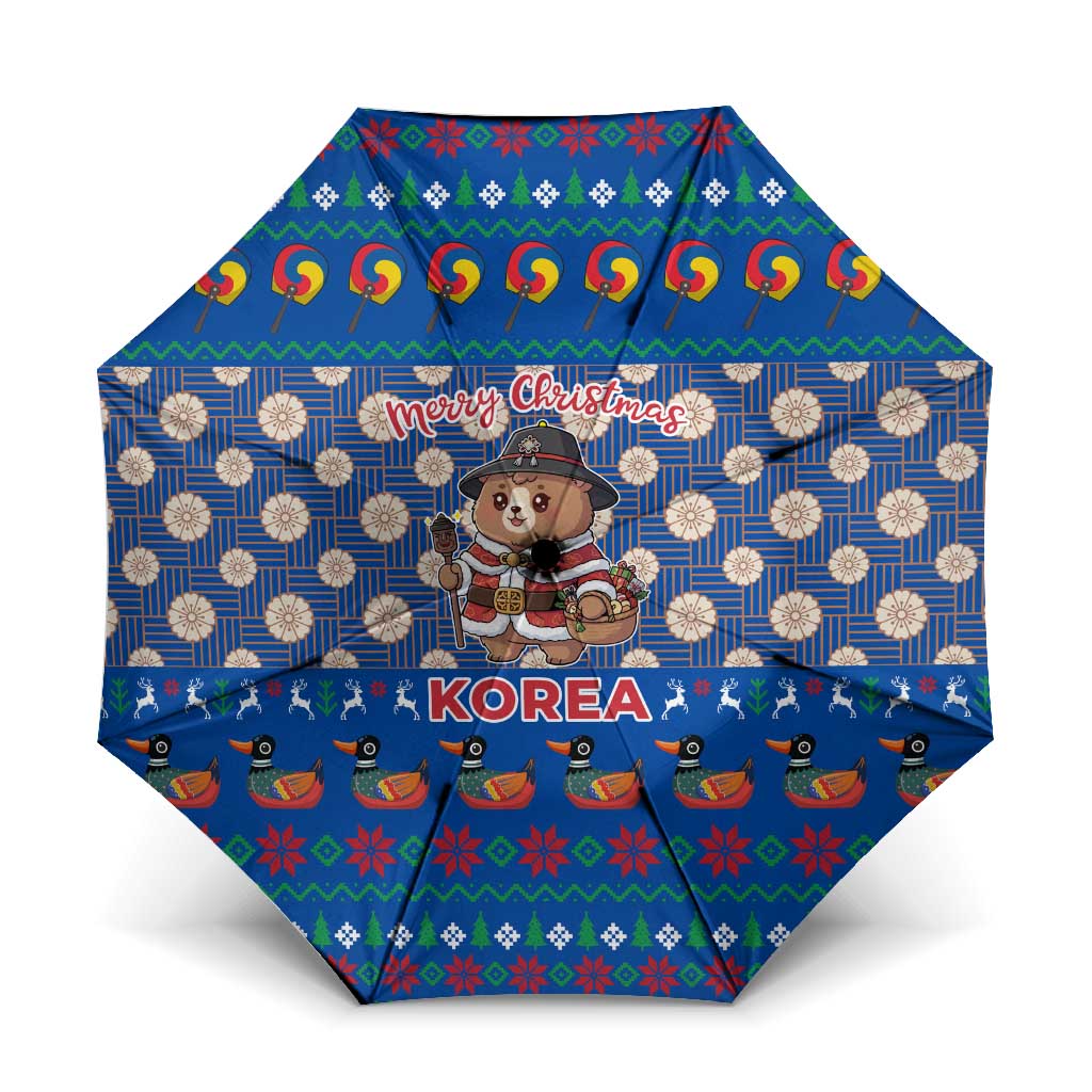 Korea Christmas Umbrella with Bear in Hanbok National Emblem and Traditional Boat Pattern Design - Wonder Print Shop