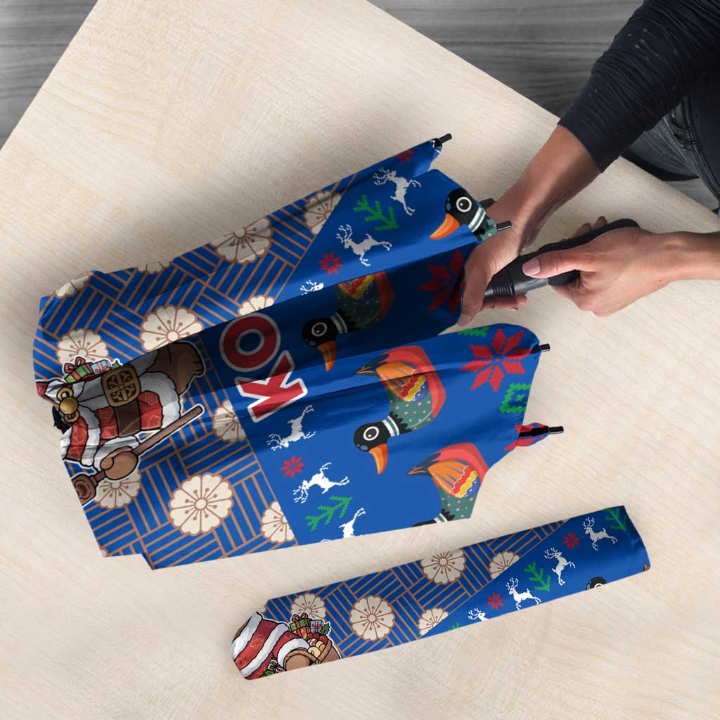 Korea Christmas Umbrella with Bear in Hanbok National Emblem and Traditional Boat Pattern Design - Wonder Print Shop