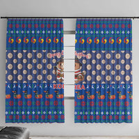 Korea Christmas Window Curtain with Bear in Hanbok National Emblem and Traditional Boat Pattern Design - Wonder Print Shop