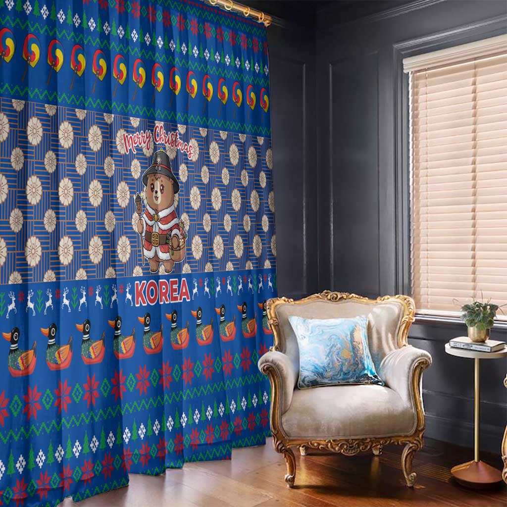 Korea Christmas Window Curtain with Bear in Hanbok National Emblem and Traditional Boat Pattern Design - Wonder Print Shop