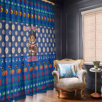 Korea Christmas Window Curtain with Bear in Hanbok National Emblem and Traditional Boat Pattern Design - Wonder Print Shop