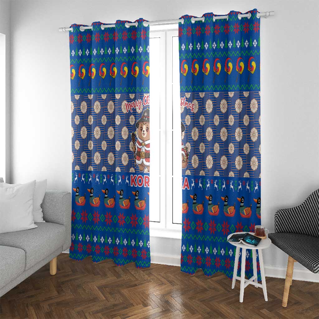 Korea Christmas Window Curtain with Bear in Hanbok National Emblem and Traditional Boat Pattern Design - Wonder Print Shop