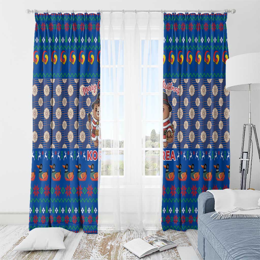 Korea Christmas Window Curtain with Bear in Hanbok National Emblem and Traditional Boat Pattern Design - Wonder Print Shop