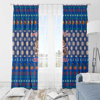 Korea Christmas Window Curtain with Bear in Hanbok National Emblem and Traditional Boat Pattern Design - Wonder Print Shop
