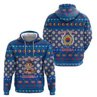 Korea Christmas Zip Hoodie with Bear in Hanbok National Emblem and Traditional Boat Pattern Design - Wonder Print Shop