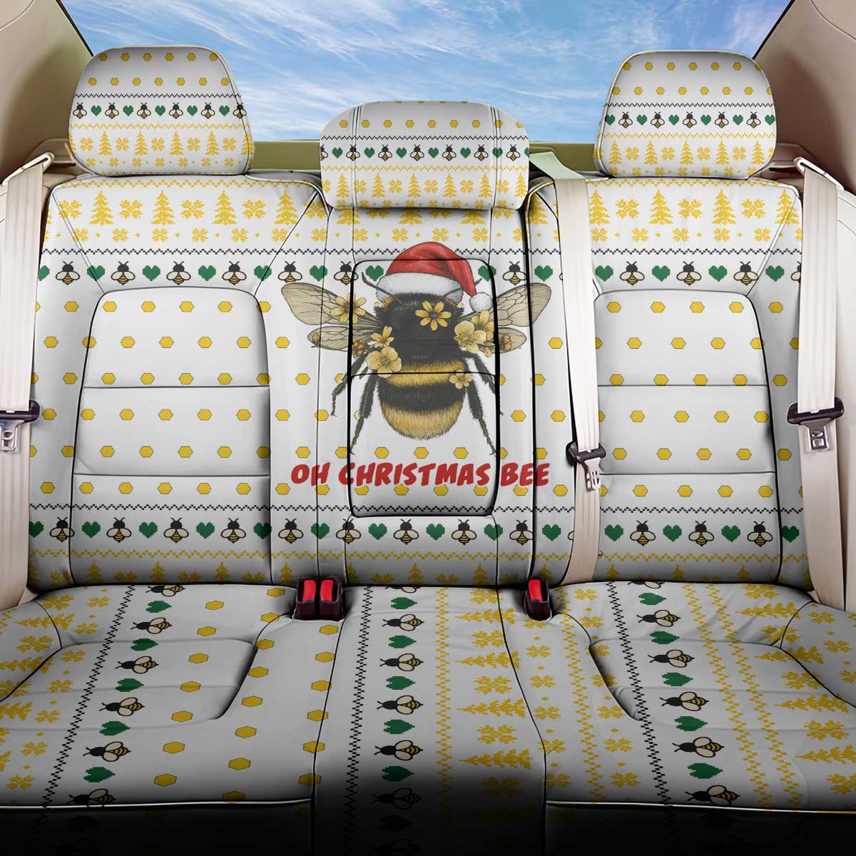 Oh Christmas Bee Bee Christmas Back Car Seat Cover Xmas Holiday Patterns - Wonder Print Shop
