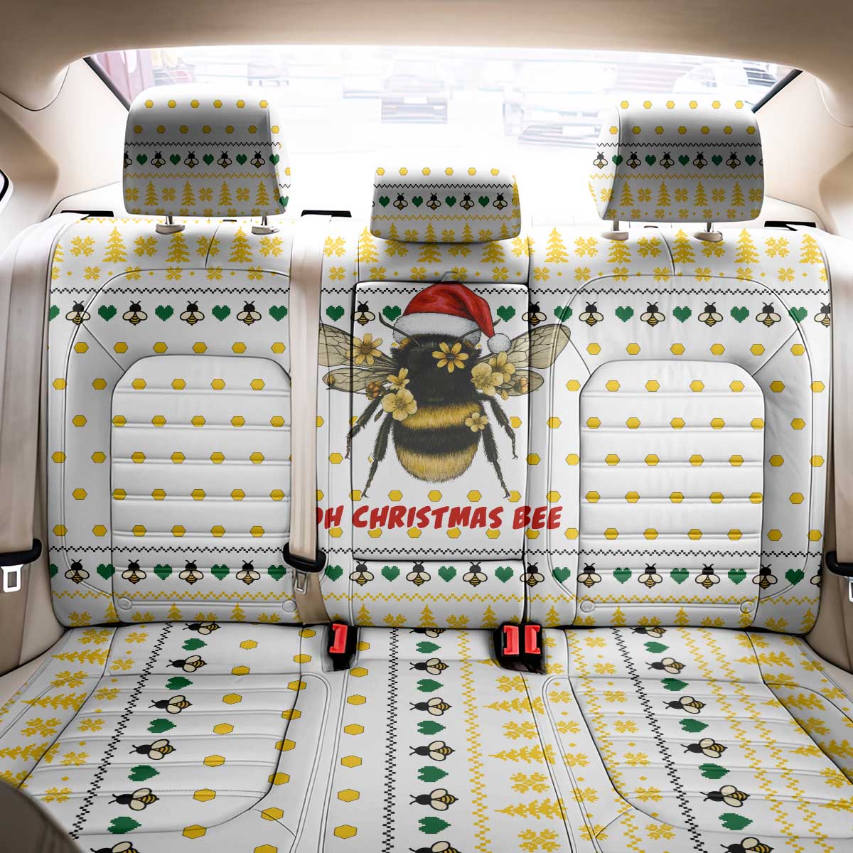 Oh Christmas Bee Bee Christmas Back Car Seat Cover Xmas Holiday Patterns - Wonder Print Shop