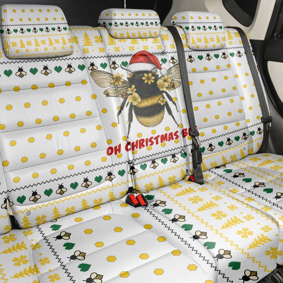 Oh Christmas Bee Bee Christmas Back Car Seat Cover Xmas Holiday Patterns - Wonder Print Shop