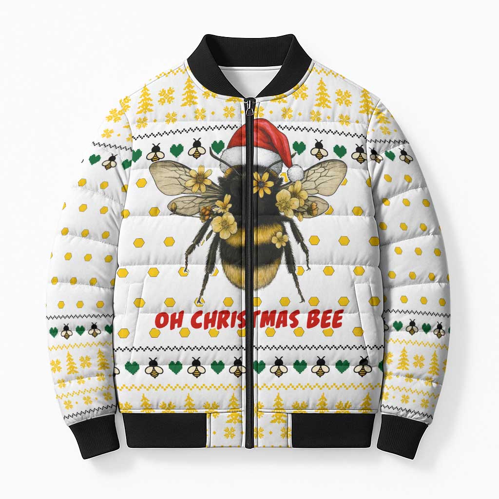 Oh Christmas Bee Bee Christmas Bomber Puffer Jacket Xmas Holiday Patterns - Wonder Print Shop