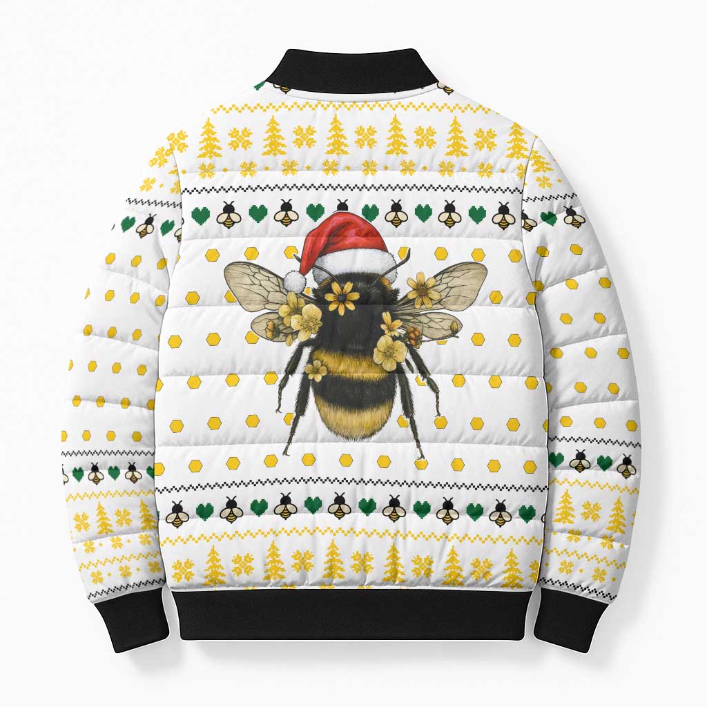 Oh Christmas Bee Bee Christmas Bomber Puffer Jacket Xmas Holiday Patterns - Wonder Print Shop