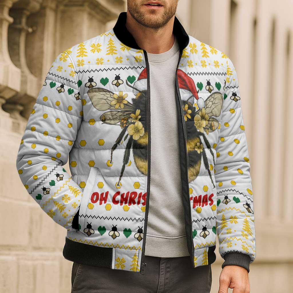 Oh Christmas Bee Bee Christmas Bomber Puffer Jacket Xmas Holiday Patterns - Wonder Print Shop