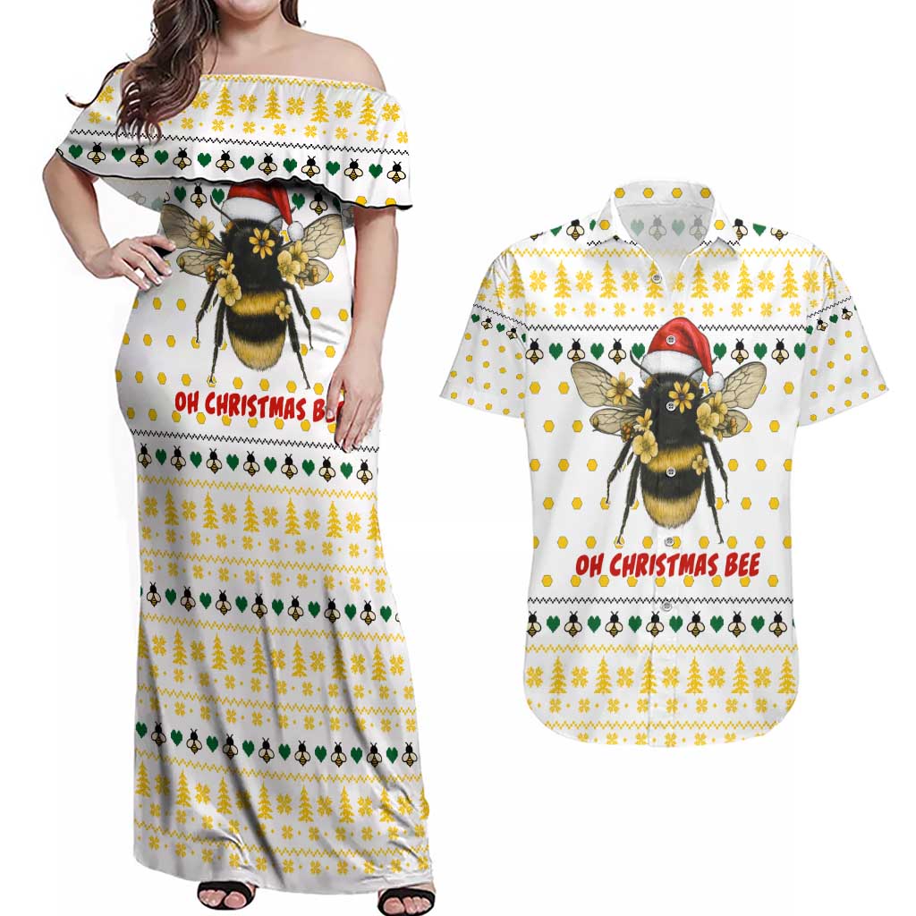 Oh Christmas Bee Bee Christmas Couples Matching Off Shoulder Maxi Dress and Hawaiian Shirt Xmas Holiday Patterns - Wonder Print Shop