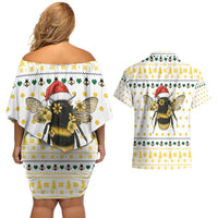 Oh Christmas Bee Bee Christmas Couples Matching Off Shoulder Short Dress and Hawaiian Shirt Xmas Holiday Patterns - Wonder Print Shop