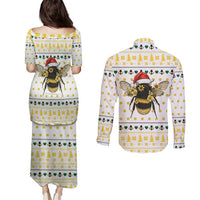 Oh Christmas Bee Bee Christmas Couples Matching Puletasi and Long Sleeve Button Shirt Xmas Holiday Patterns - Wonder Print Shop