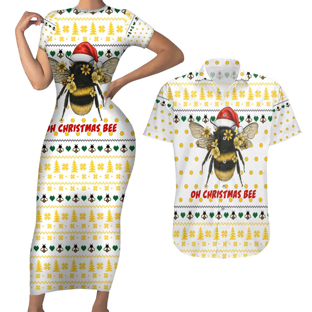 Oh Christmas Bee Bee Christmas Couples Matching Short Sleeve Bodycon Dress and Hawaiian Shirt Xmas Holiday Patterns - Wonder Print Shop