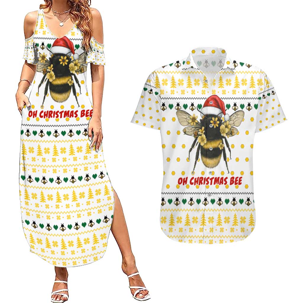 Oh Christmas Bee Bee Christmas Couples Matching Summer Maxi Dress and Hawaiian Shirt Xmas Holiday Patterns - Wonder Print Shop