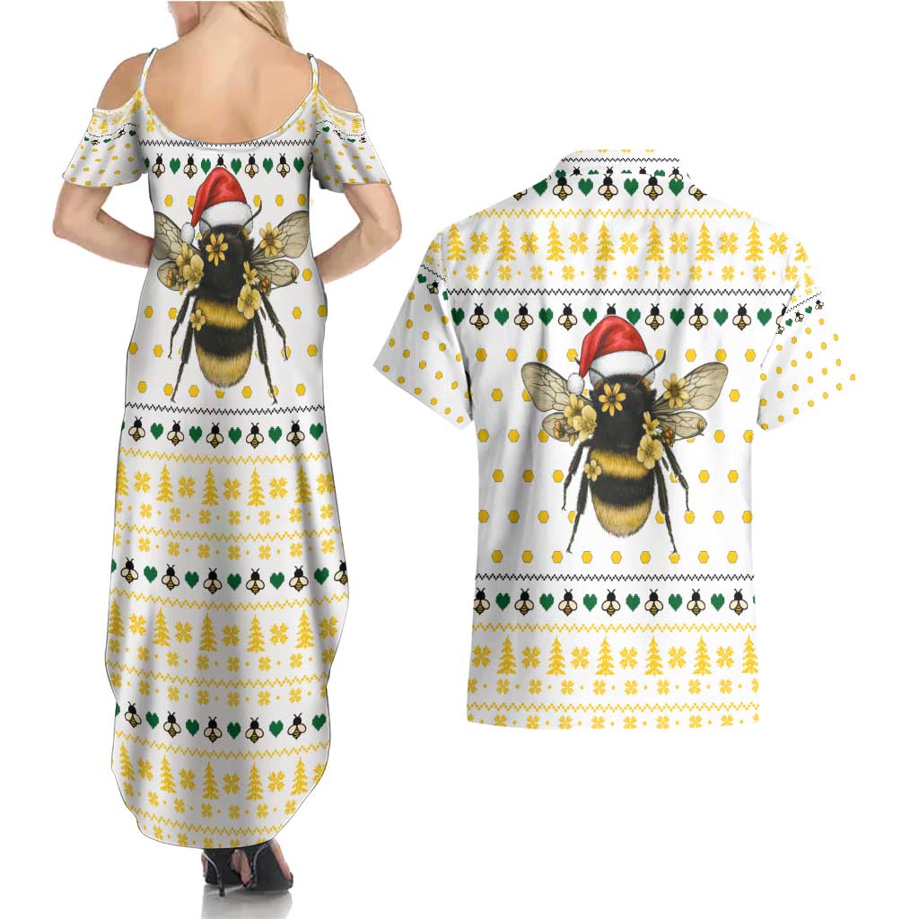 Oh Christmas Bee Bee Christmas Couples Matching Summer Maxi Dress and Hawaiian Shirt Xmas Holiday Patterns - Wonder Print Shop