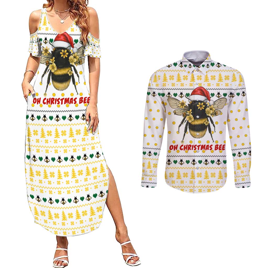 Oh Christmas Bee Bee Christmas Couples Matching Summer Maxi Dress and Long Sleeve Button Shirt Xmas Holiday Patterns - Wonder Print Shop