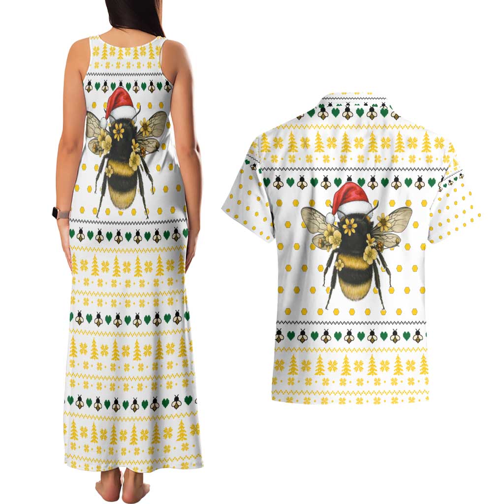 Oh Christmas Bee Bee Christmas Couples Matching Tank Maxi Dress and Hawaiian Shirt Xmas Holiday Patterns - Wonder Print Shop