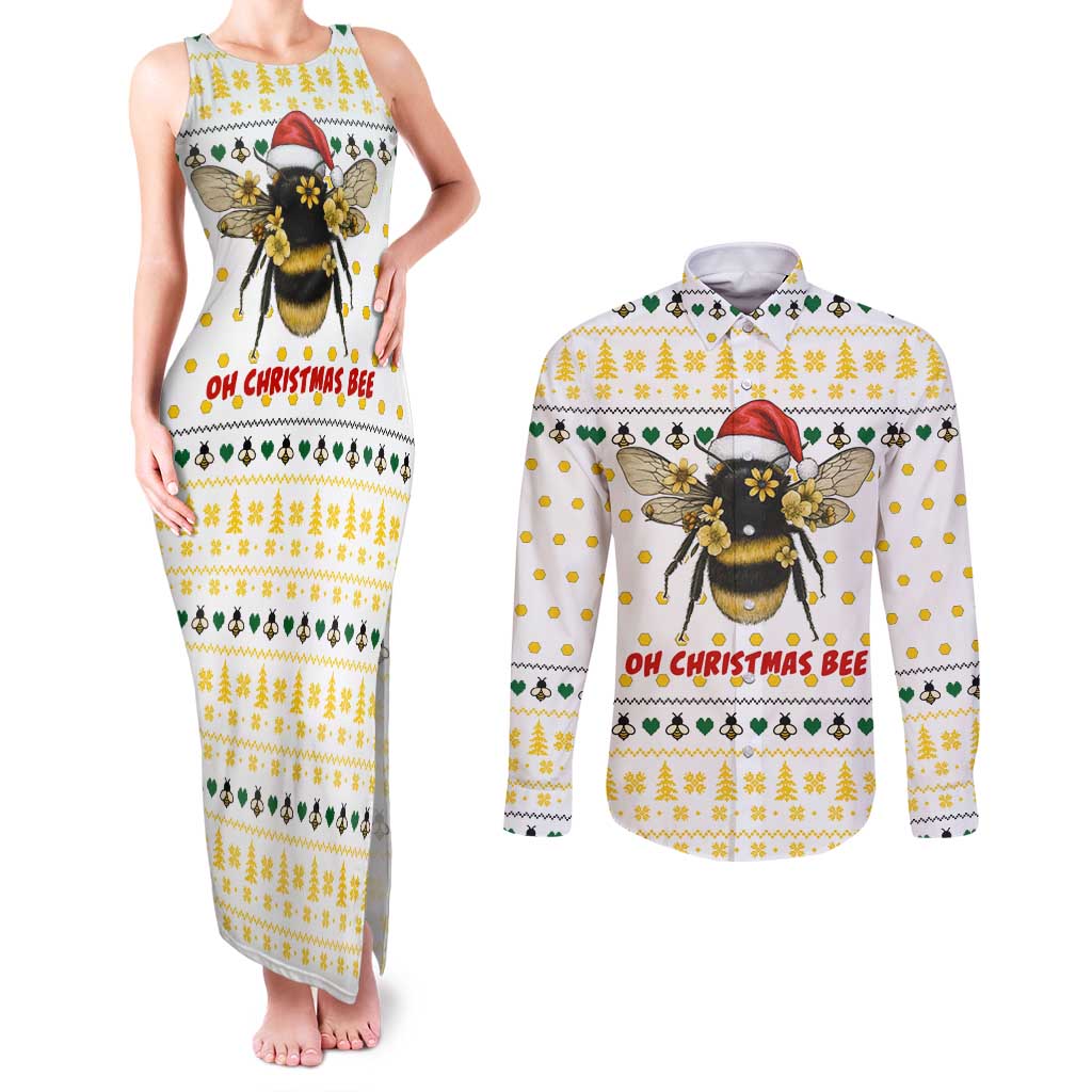 Oh Christmas Bee Bee Christmas Couples Matching Tank Maxi Dress and Long Sleeve Button Shirt Xmas Holiday Patterns - Wonder Print Shop
