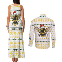 Oh Christmas Bee Bee Christmas Couples Matching Tank Maxi Dress and Long Sleeve Button Shirt Xmas Holiday Patterns - Wonder Print Shop