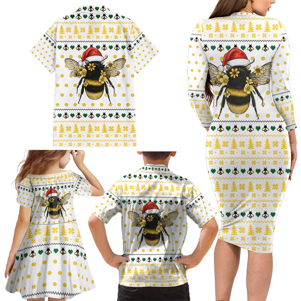 Oh Christmas Bee Bee Christmas Family Matching Long Sleeve Bodycon Dress and Hawaiian Shirt Xmas Holiday Patterns - Wonder Print Shop