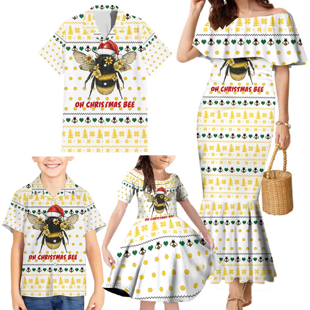 Oh Christmas Bee Bee Christmas Family Matching Mermaid Dress and Hawaiian Shirt Xmas Holiday Patterns - Wonder Print Shop