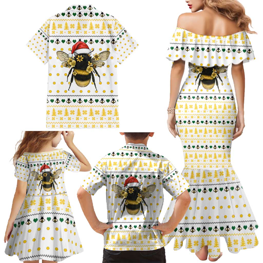 Oh Christmas Bee Bee Christmas Family Matching Mermaid Dress and Hawaiian Shirt Xmas Holiday Patterns - Wonder Print Shop