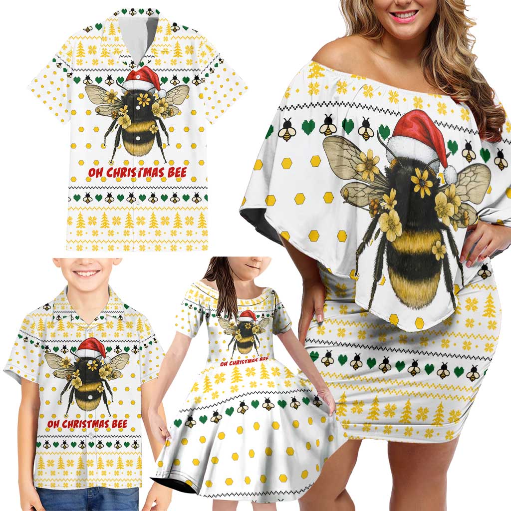 Oh Christmas Bee Bee Christmas Family Matching Off Shoulder Short Dress and Hawaiian Shirt Xmas Holiday Patterns - Wonder Print Shop