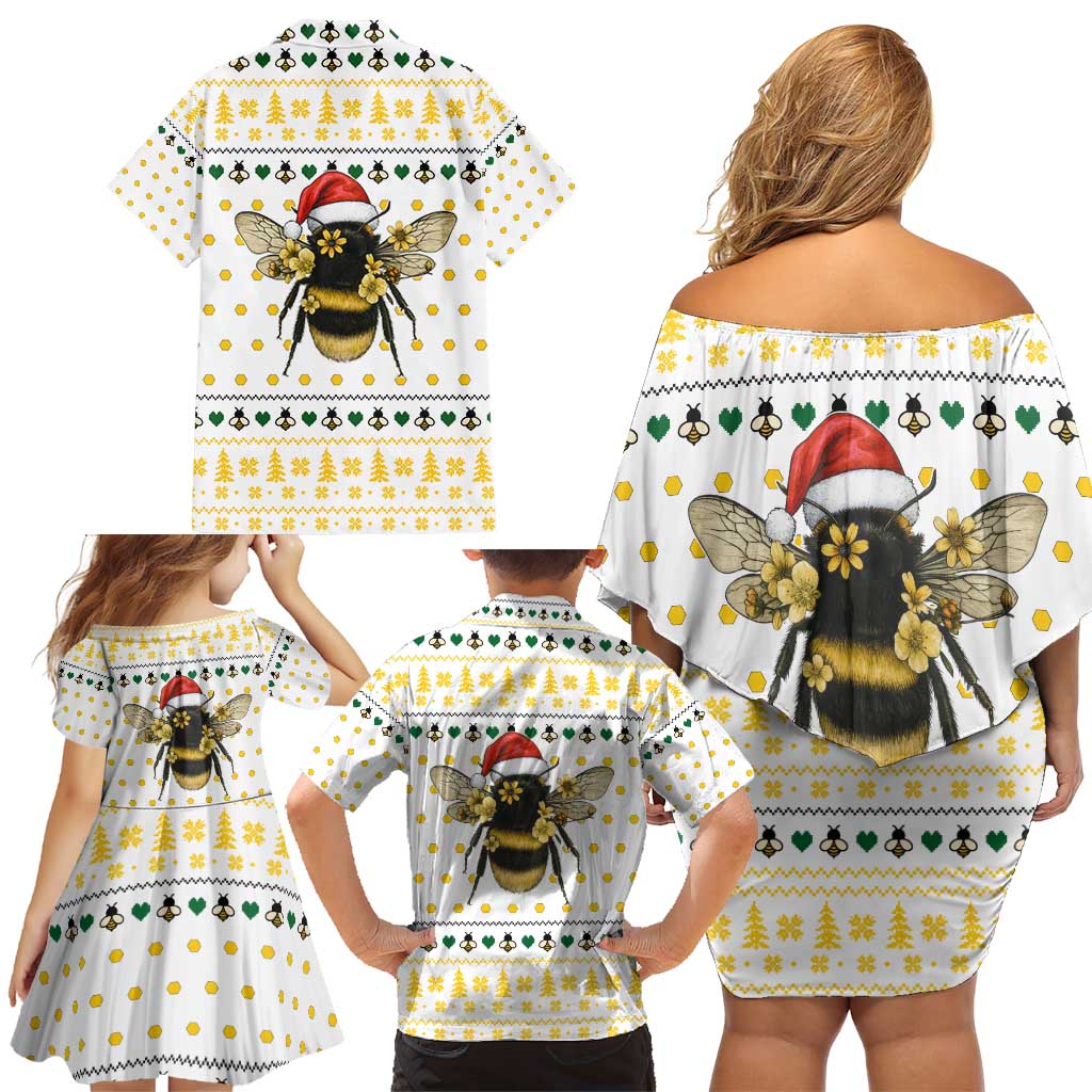 Oh Christmas Bee Bee Christmas Family Matching Off Shoulder Short Dress and Hawaiian Shirt Xmas Holiday Patterns - Wonder Print Shop