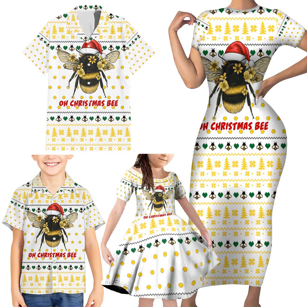 Oh Christmas Bee Bee Christmas Family Matching Short Sleeve Bodycon Dress and Hawaiian Shirt Xmas Holiday Patterns - Wonder Print Shop