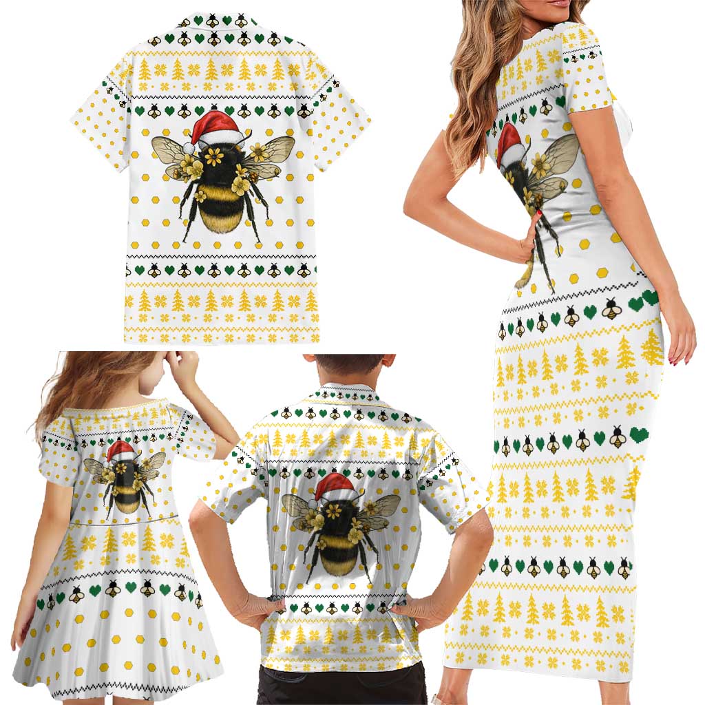 Oh Christmas Bee Bee Christmas Family Matching Short Sleeve Bodycon Dress and Hawaiian Shirt Xmas Holiday Patterns - Wonder Print Shop