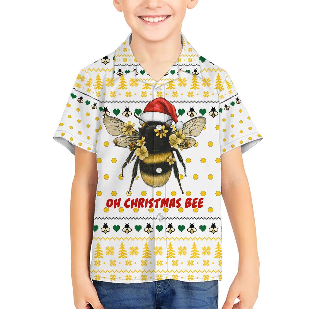 Oh Christmas Bee Bee Christmas Family Matching Short Sleeve Bodycon Dress and Hawaiian Shirt Xmas Holiday Patterns - Wonder Print Shop