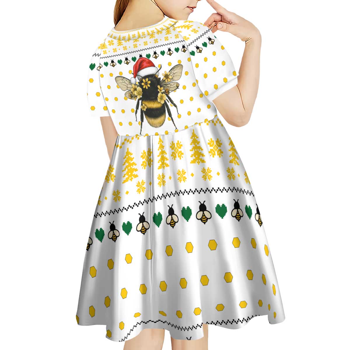 Oh Christmas Bee Bee Christmas Kid Short Sleeve Dress Xmas Holiday Patterns - Wonder Print Shop
