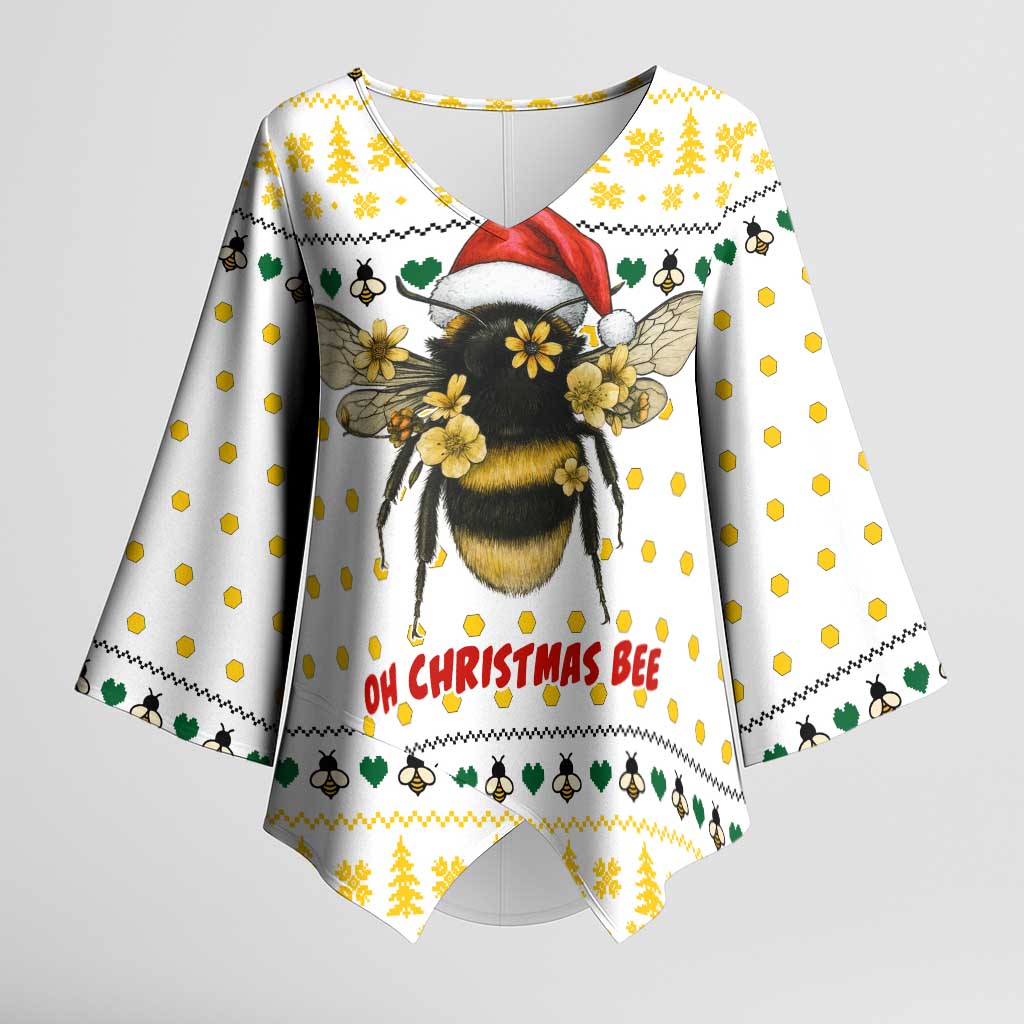Oh Christmas Bee Bee Christmas Kimono Sleeve Blouse Xmas Holiday Patterns - Wonder Print Shop