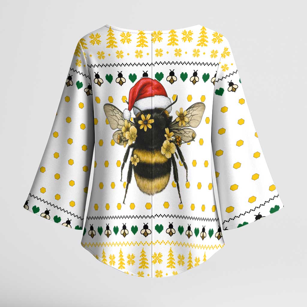 Oh Christmas Bee Bee Christmas Kimono Sleeve Blouse Xmas Holiday Patterns - Wonder Print Shop