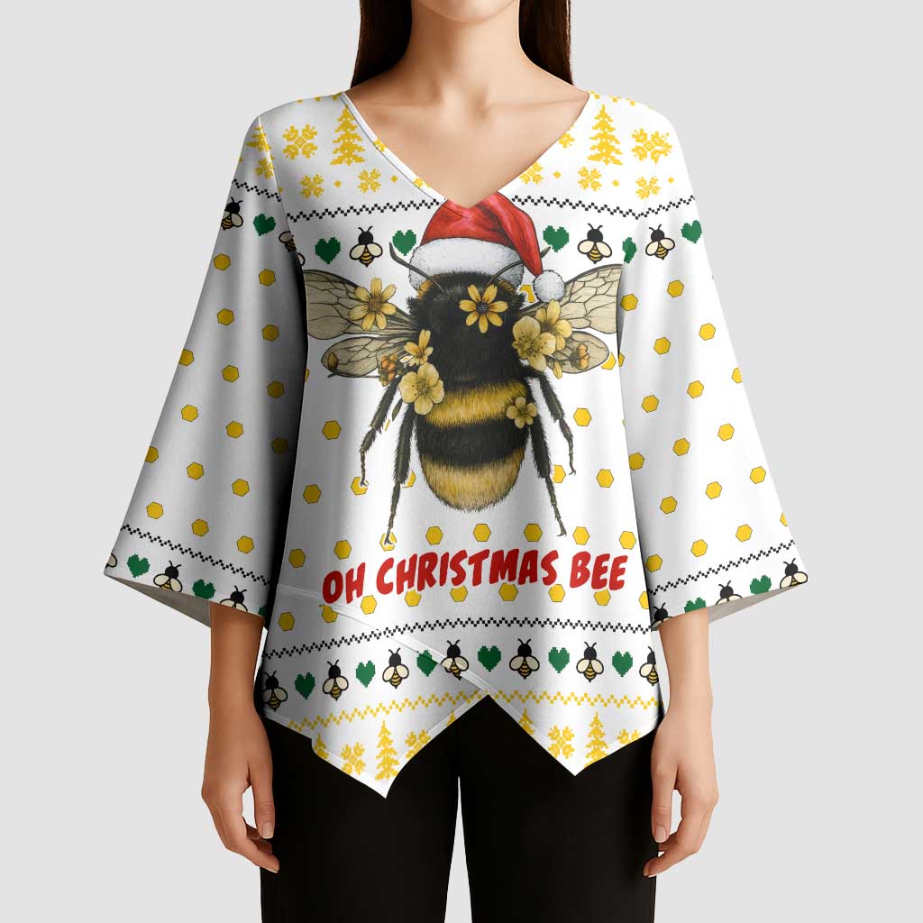 Oh Christmas Bee Bee Christmas Kimono Sleeve Blouse Xmas Holiday Patterns - Wonder Print Shop