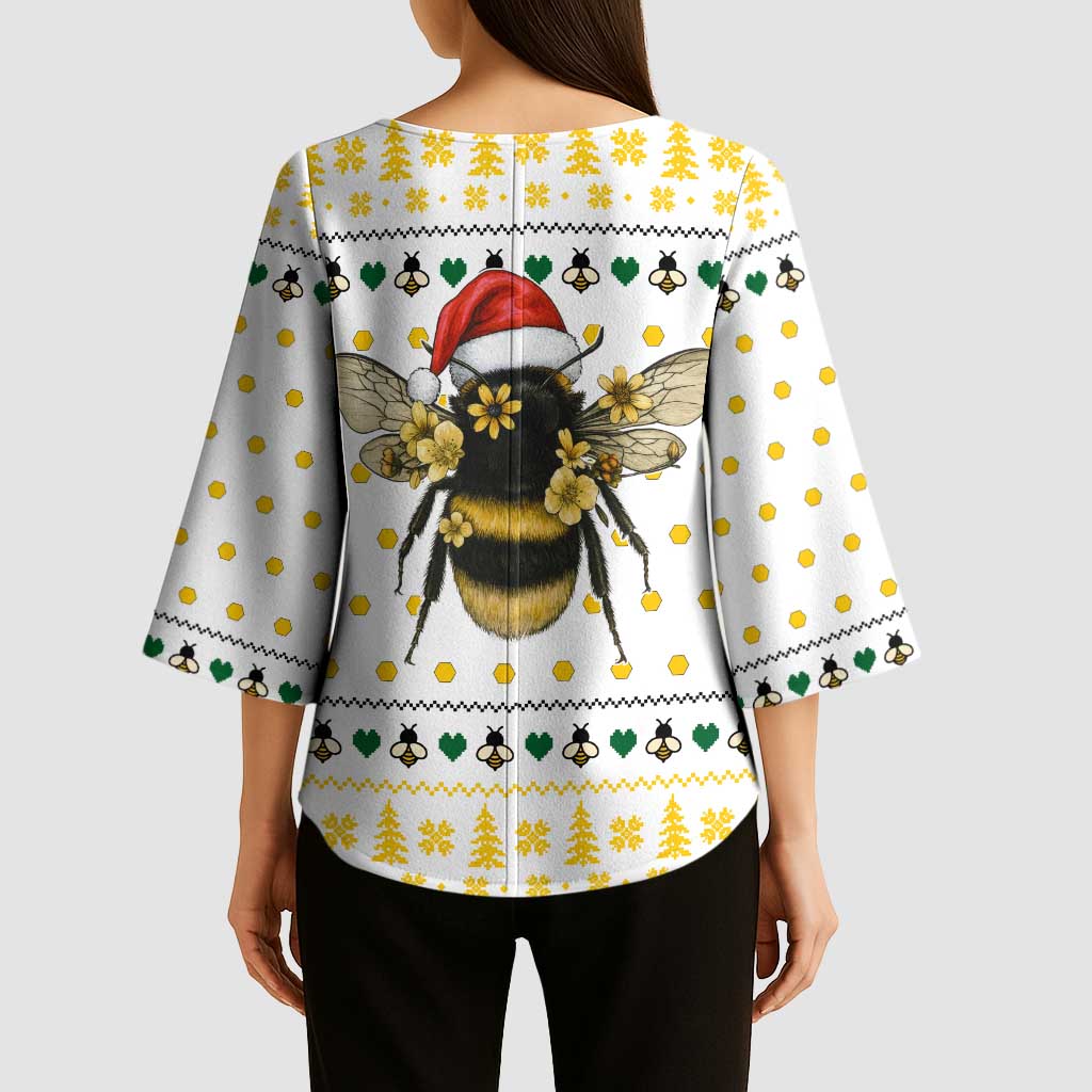 Oh Christmas Bee Bee Christmas Kimono Sleeve Blouse Xmas Holiday Patterns - Wonder Print Shop