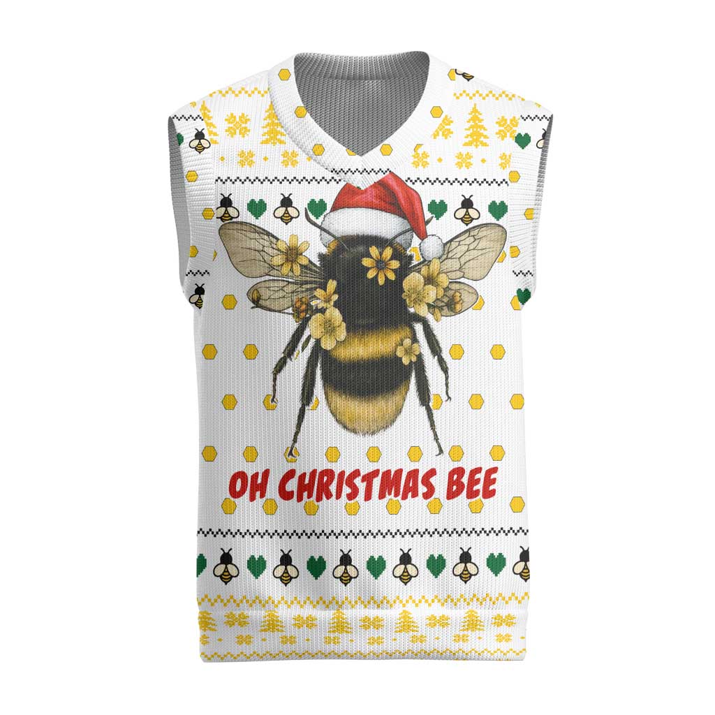 Oh Christmas Bee Bee Christmas Knitted V-Neck Vest Xmas Holiday Patterns - Wonder Print Shop