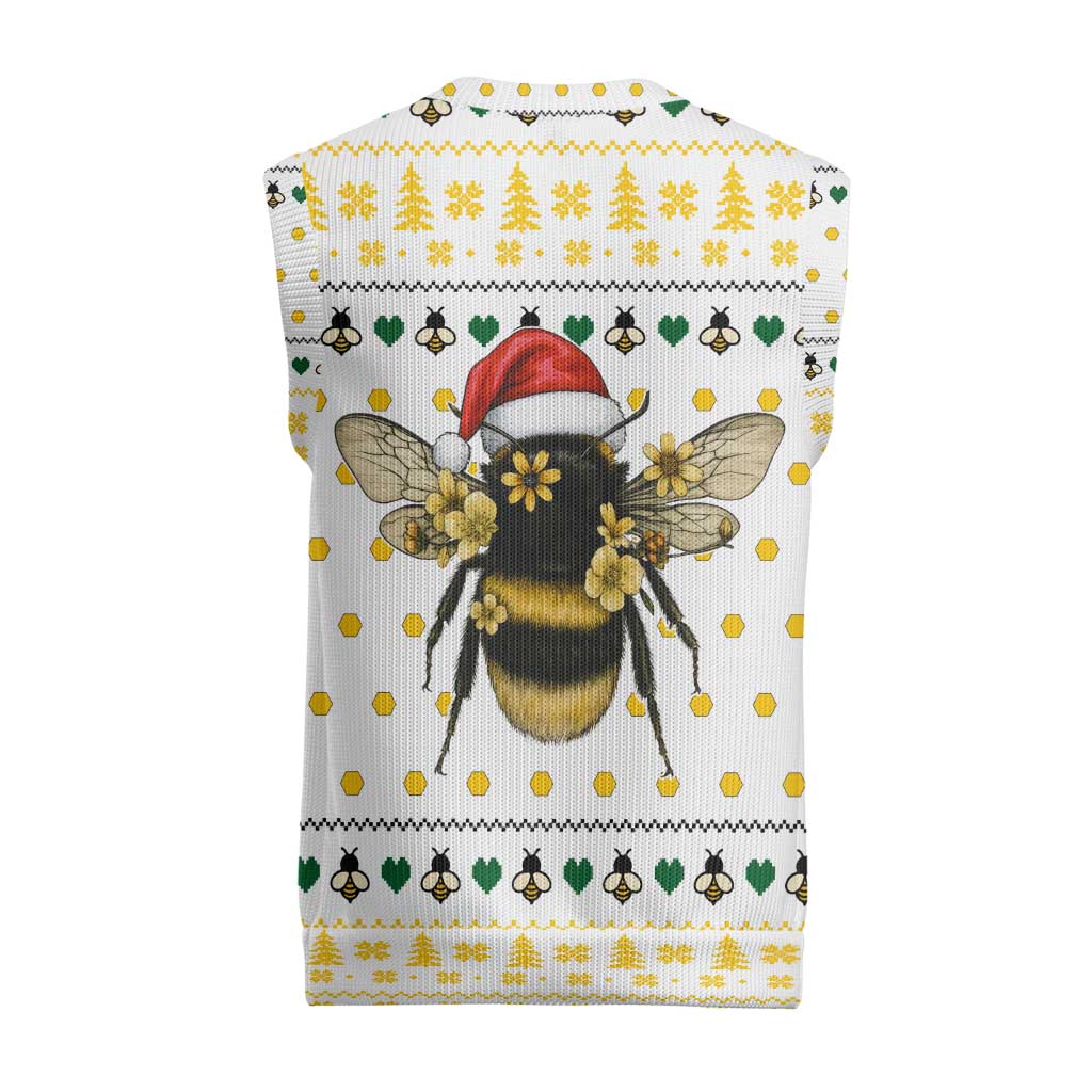 Oh Christmas Bee Bee Christmas Knitted V-Neck Vest Xmas Holiday Patterns - Wonder Print Shop