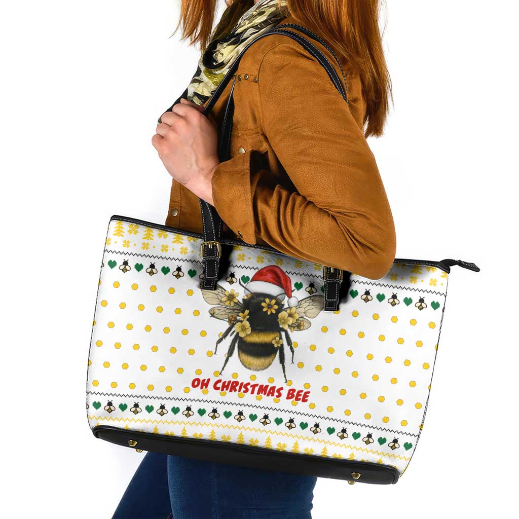 Oh Christmas Bee Bee Christmas Leather Tote Bag Xmas Holiday Patterns - Wonder Print Shop