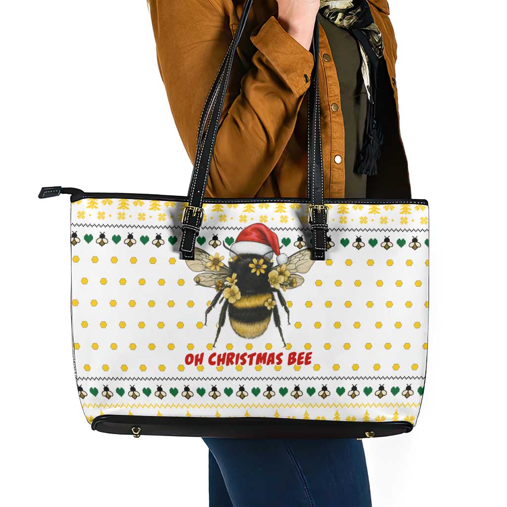 Oh Christmas Bee Bee Christmas Leather Tote Bag Xmas Holiday Patterns - Wonder Print Shop