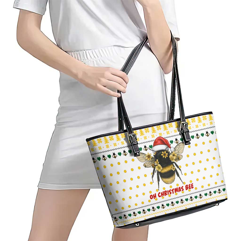 Oh Christmas Bee Bee Christmas Leather Tote Bag Xmas Holiday Patterns - Wonder Print Shop