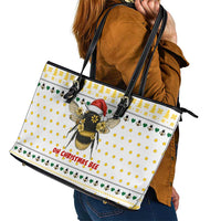 Oh Christmas Bee Bee Christmas Leather Tote Bag Xmas Holiday Patterns - Wonder Print Shop
