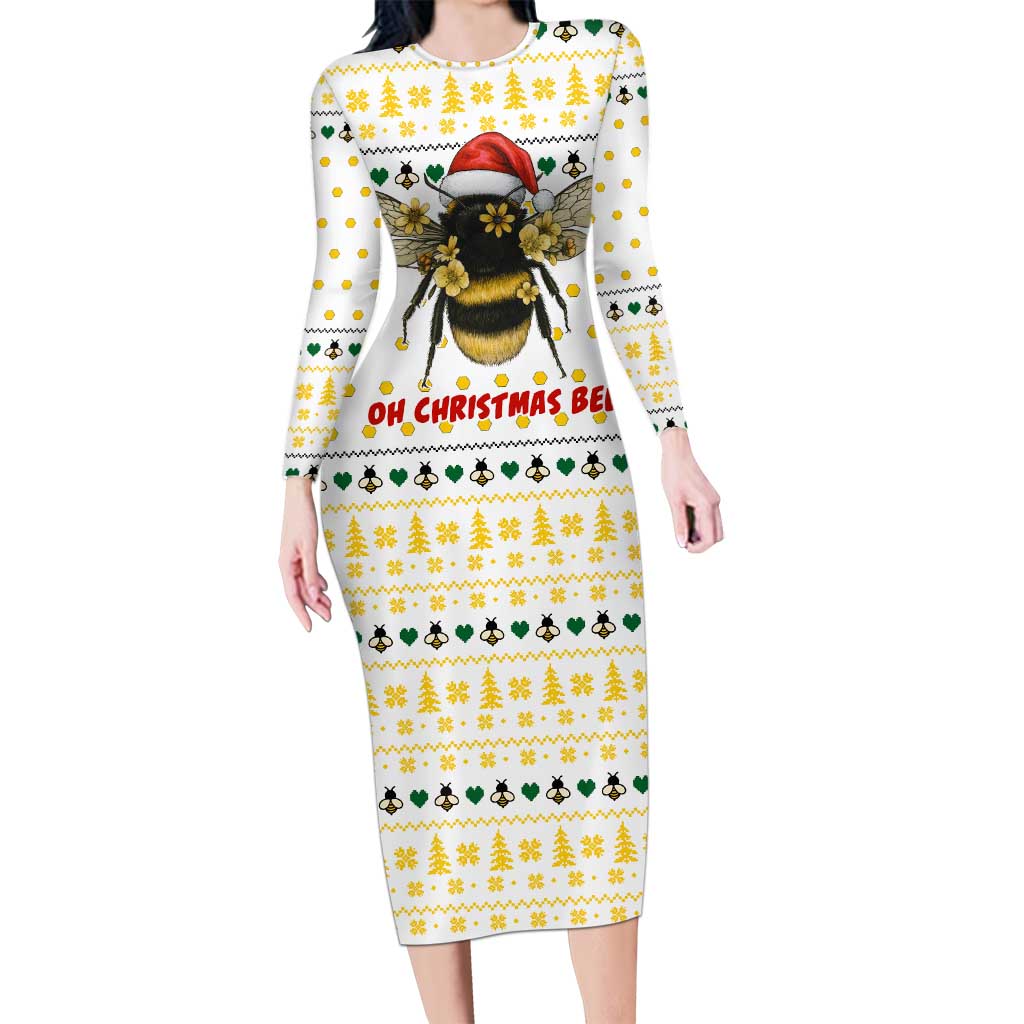 Oh Christmas Bee Bee Christmas Long Sleeve Bodycon Dress Xmas Holiday Patterns - Wonder Print Shop