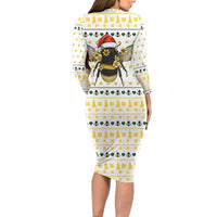 Oh Christmas Bee Bee Christmas Long Sleeve Bodycon Dress Xmas Holiday Patterns - Wonder Print Shop