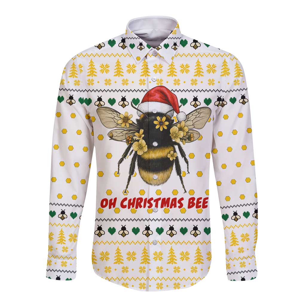 Oh Christmas Bee Bee Christmas Long Sleeve Button Shirt Xmas Holiday Patterns - Wonder Print Shop