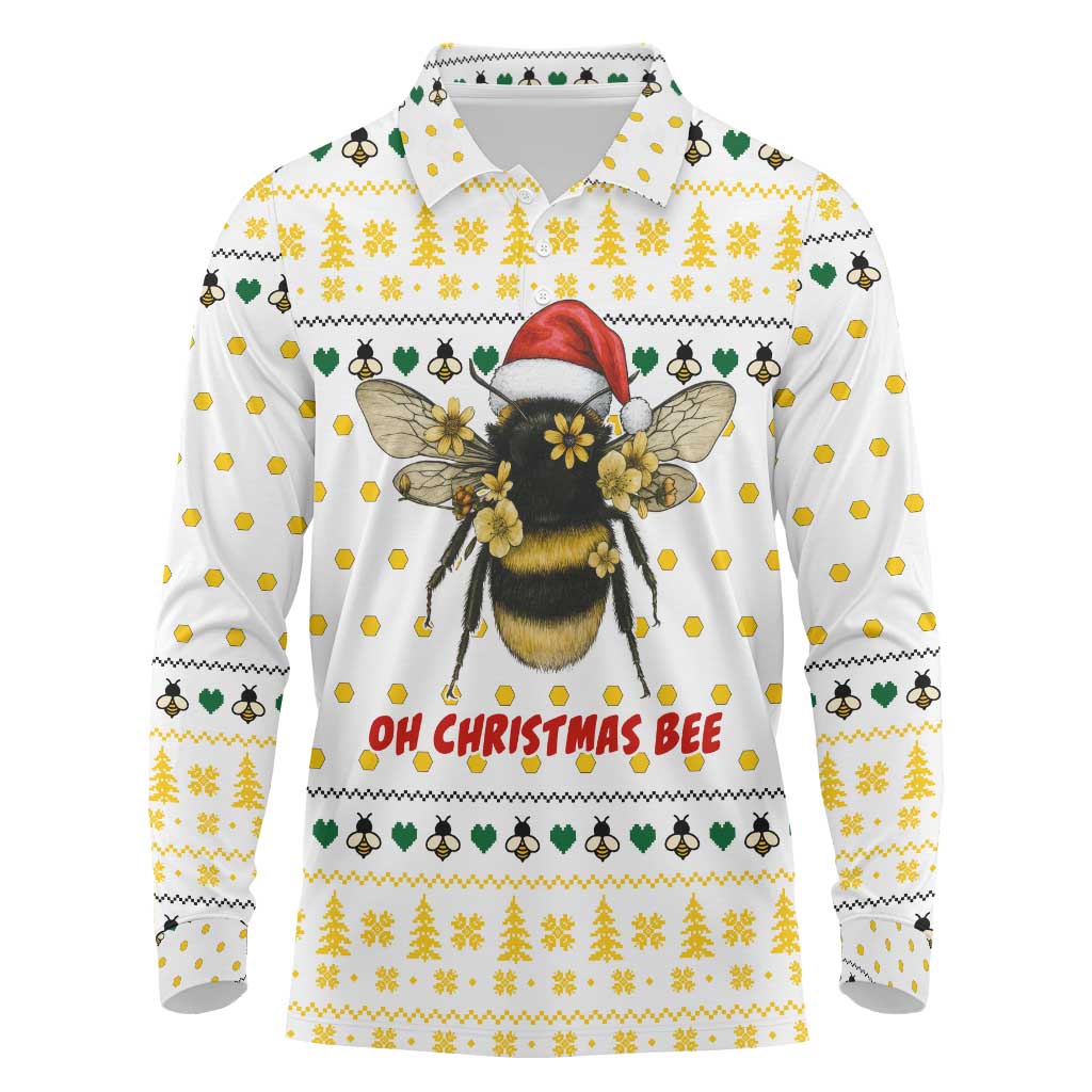 Oh Christmas Bee Bee Christmas Long Sleeve Polo Shirt Xmas Holiday Patterns - Wonder Print Shop