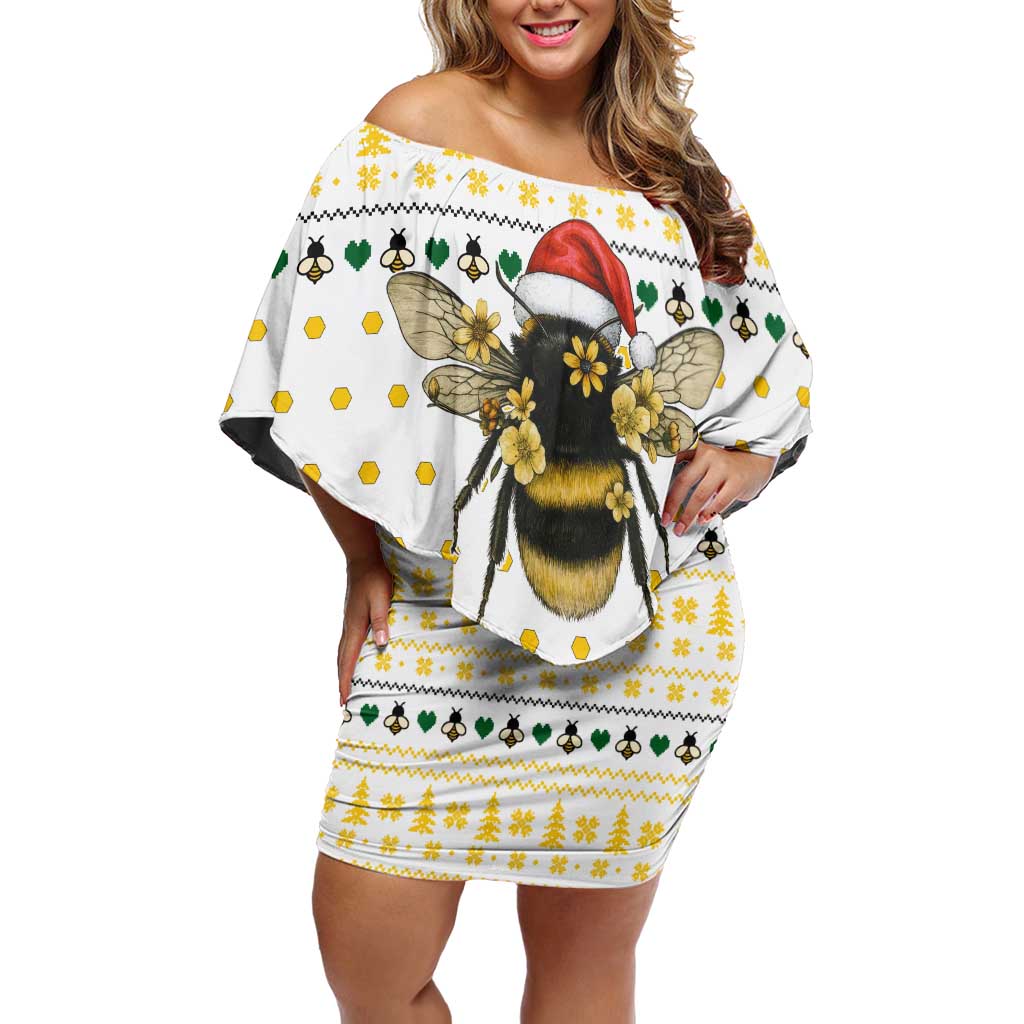 Oh Christmas Bee Bee Christmas Off Shoulder Short Dress Xmas Holiday Patterns - Wonder Print Shop