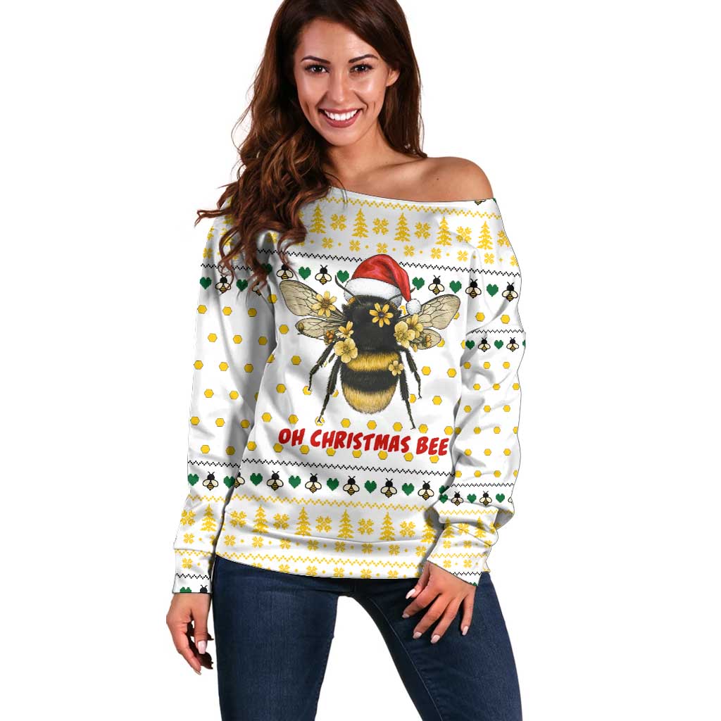 Oh Christmas Bee Bee Christmas Off Shoulder Sweater Xmas Holiday Patterns - Wonder Print Shop